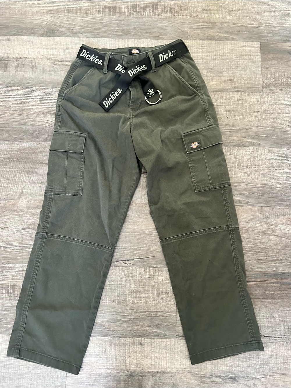 Dickies Olive Green Cargo Shorts with Logo Belt